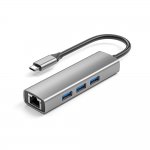 ORIENT JK-341N, Type-C разветвитель-сетевая карта USB 3.2 Gen1 (5 Гбит/c), порты: 3xUSB-A + RJ45 Gigabit Ethernet, RTL8153, 100/1000 Мбит/с, кабель USB Type-C, алюминиевый корпус, серебристый (33309)