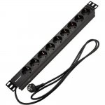 Rexant (04-0105-1) Блок распределения питания для 19″ шкафов, горизонтальный, 9 розеток СЕЕ 7/4, 16A, без выкл, алюм корп, шнур 2м, вилка СЕЕ 7/7