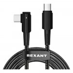 Rexant (18-7070) Кабель Type-C – Type-C, 5А, 100Вт, 1м, в черной нейлоновой оплетке, с угловым штекером и световой индикацией