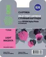 Картридж струйный Cactus CS-EPT0826 (C13T11264A10), светло-пурпурный, совместимый, 11 мл, для Epson Stylus Photo R270 / R290 / R295 / R390 / RX590 / RX610 / RX615 / RX690 / T50 / T59 / TX650 / TX659 / TX700W / TX710W / TX800FW