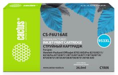 Картридж струйный Cactus CS-F6U16AE (953XL/F6U16AE), голубой, совместимый, 26 мл, для HP OJ Pro 7740/8210/8218/8710/8715