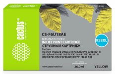 Картридж струйный Cactus CS-F6U18AE (953XL/F6U18AE), желтый, совместимый, 26 мл, для HP OJ Pro 7740/8210/8218/8710/8715