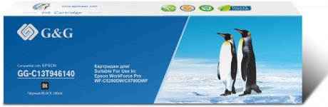 Картридж струйный G&G GG-C13T946140 (T9461/C13T946140), черный, совместимый, 180 мл, для Epson WorkForce Pro WF-C5290DW/C5790DW