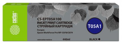 Картридж струйный Cactus CS-EPT05A100 (C13T05A100), черный, совместимый, 440 мл, для Epson WorkForce Pro WF-C878/C879