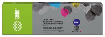 Картридж струйный Cactus CS-EPT9443 (T9443/C13T944340), пурпурный, совместимый, 45 мл, для Epson WorkForce WF-C5290DW/WF-C5790DW