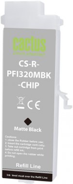 Перезаправляемый картридж Cactus (PFI-320MBK/2889C003), 260 мл., черный матовый, без чернил, с чипом для Canon imagePROGRAF TM-200/TM-200MFP/TM-205/TM-300/TM-300MFP/TM-305/TM-250/TM-255/TM-350/TM-355 (CS-R-PFI320MBK-CHIP)