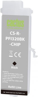 Перезаправляемый картридж Cactus (PFI-320BK/2890C003), 260 мл., черный, без чернил, с чипом для Canon imagePROGRAF TM-200/TM-200MFP/TM-205/TM-300/TM-300MFP/TM-305/TM-250/TM-255/TM-350/TM-355 (CS-R-PFI320BK-CHIP)