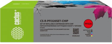 Перезаправляемый картридж Cactus (PFI-320), 5 шт., 260 мл., черный/голубой/желтый/пурпурный/черный матовый, без чернил, с чипом для Canon imagePROGRAF TM-200/imagePROGRAF TM-205/imagePROGRAF TM-200MFP/imagePROGRAF TM-250/imagePROGRAF TM-255 (CS-R-PFI320SE