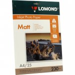 Фотобумага A4 230 г/м² матовая, 25 листов, односторонняя, Lomond 0102050 для струйной печати