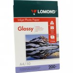 Фотобумага A4 200 г/м² глянцевая, 50 листов, односторонняя, Lomond 0102020 для струйной печати