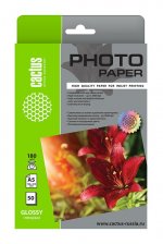 Фотобумага A5 180 г/м² глянцевая, 50 листов, односторонняя, Cactus CS-GA518050 для струйной печати