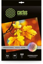 Фотобумага A3 260 г/м² суперглянцевая, 50 листов, односторонняя, Cactus Professional CS-HGA326050 для струйной печати