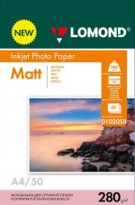 Фотобумага A4 280 г/м² матовая, 50 листов, односторонняя, Lomond 0102058 для струйной печати