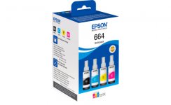 Чернила Epson C13T66464A, 4 шт., голубой/пурпурный/желтый/черный, оригинальные для Epson L100/110/200/210/300/350/355/362/366/386/456/486/550/555/605/655, Экономичный набор из четырех контейнеров с чернилами, серия 664 (C13T66464A)