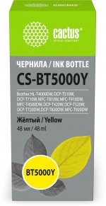 Чернила Cactus, 48 мл, желтый, совместимые для Brother DCP-T420W/DCP-T510W/DCP-T520W/DCP-T710W/DCP-T720DW/DCP-T820DW/MFC-T810W/MFC-T910DW/MFC-T920DW/MFC-T4500DW/HL-T4000DW (CS-BT5000Y)