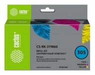 Заправочный набор струйный Cactus 305/CS-RK-3YM60, 3x30 мл, голубой/ пурпурный/ желтый для DJ 2120/2710/2721/2722/2723/2724, Plus 4110/4120/4122/4130, Envy 6010/6020/6022/6030/6032/6034, Pro 6420/6422/6430/6432 совместимый