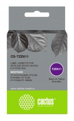 Кассета с наклейками Cactus CS-TZE611, 6 мм x 8 м, черный на белом, совместимая
