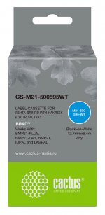 Кассета с лентой Cactus, 1.27 см x 6.4 м, черный на белом, совместимая (CS-M21-500595WT)