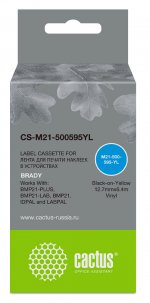 Кассета с лентой Cactus, 1.27 см x 6.4 м, черный на желтом, совместимая (CS-M21-500595YL)