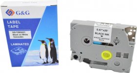 Кассета с лентой G&G TZES231, 1.2 см x 8 м, черный на белом, совместимая (GG-TZES231)