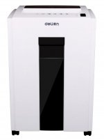 Шредер Deli 9953, секретность 5/P-5, фрагменты - 2 мм x 1.2 см, объем 23 л, кол-во листов до 8 шт., скрепки, скобы, карты, CD, белый/черный