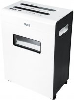 Шредер Deli E9903-EU, секретность 4/P-4, фрагменты - 3 мм x 2.5 см, объем 23 л, кол-во листов до 12 шт., скрепки, скобы, карты, CD, белый/черный