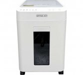 Шредер Office Kit SA100М, секретность P-5, 300 см/мин., фрагменты - 1.9 мм x 1.2 см, объем 25 л, кол-во листов до 100 шт., скобы, карты, белый (OK1912SA100M)