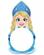 Магнит Снегурочка заготовка под круглое стекло полусфера голубой d-54 мм